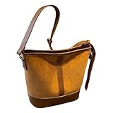 LYEAA Damen-Wildleder-Tragetasche, modische Eimertasche, großes Fassungsvermögen, Patchwork-Umhängetasche, Reißverschluss, stilvolle Tragetasche, Outdoor-Reisetasche, braun, 360*320*130mm