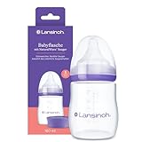 Lansinoh Babyflasche mit NaturalWave Sauger Gr. S, 160 ml - neues kompaktes Design für verbesserte Stabilität - mit stapelbarem Deckel