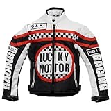 MDM Kinder Bikerjacke in schwarz/weiß, Motorradjacke, Racing Jacke (L)