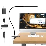 Mojimdo 77 LED Schreibtischlampe Dimmbar, Klemmleuchte mit 3 Farbtemperaturen & 10 Helligkeitsstufen, 70cm Flexibler Schwanenhals, Arbeitslampe für Büro/Home Office mit 5V/2A Adapter