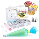 Int!rend Spritzbeutel mit Tüllen Set 59-teilig - 42 Spritztüllen - 2 Wiederverwendbare Silikonbeutel & 10 Einweg Spritzbeutel mit Reinigungsbürste & Adapter - Backzubehör