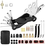 Fahrradflickzeug Set für unterwegs, 17 in 1 Abnehmbar flickzeug fahrrad, Multitool fahrrad werkzeugset unterwegs für Camping-Reisen mit Aufbewahrungstasche, Verwendet für Mountainbike Reparatursatz