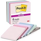 Post-it Super Sticky Notes Soulful Collection - 6 Blöcken, 90 Blatt pro Block, 76 mm x 76 mm, Pink, Lila, Grün, Grau, Blau - Extra-stark klebende Notizzettel für Notizen, To-Do-Listen und Erinnerungen