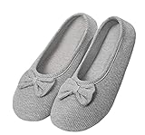 Damen Mädchen Baumwolle Geschlossene Hausschuhe Weicher Ballerina Slippers mit Süßer Schleife Indoor Gemütlich Warme Slippers Leicht Hausschuhe für Schlafzimmer Wohnzimmer Büro (L, Grau, numeric_39)