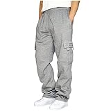 RONGbbppQ Hose mit elastischer Taille für Herren, Winterhose, Herren, Taschenhose, Trainingshose, Baggy, Sweathose, legere Laufhose mit Taschen, grau, 58