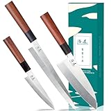 SHANGDAO Japanisches Küchenmesser-Set, 3-teiliges Gyuto-Sushi-Kochmesser, Yanagiba-Deba-Utility-Küchenmesser, Kochmesser, hochwertiger deutscher Edelstahl und traditioneller Holzgriff, Geschenkbox