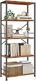 Furologee Bücherregal mit 5 Ebenen, hohes breites Bücherregal, industrielles offenes Bücherregal, Ausstellungsregale, Aufbewahrungs-Organizer, Regal für Wohnzimmer, Heimbüro, Schlafzimmer, rustikales