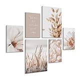 Muralo - Wandbilder Set - Leinwand Bilder Aufhängefertig in Boho Stil - das Leinwandbilder - Bilder für Wohnzimmer - Modernes Boho Set - Beige - 2 Bilder 30 x 40 cm und 4 Bilder 20 x 30 cm