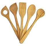 SOHFA 5 teilig Küchenutensilien aus Kirschholz | Küchenhelfer aus Holz: 1x Pfannenwender mit Loch und 4X Verschiedene Holzkochlöffel | nachhaltige Koch-Utensilien - Made in Europe