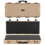 VEVOR Waffenkoffer mit Hartschale für Langwaffen, abschließbarer Gewehrkoffer mit vorgeschnittenen Schaumstoffen, Langwaffenkoffer Waffenaufbewahrung rollbar IP67 wasserfest, 978x420x173 mm Khaki
