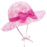 Durio Sonnenhut Baby Mädchen Jungen Kinder Sonnenschutz UPF 50 Sommer Kinderhut Fischerhut mit Breite Krempe Pinke Blumen 4-8 Jahre