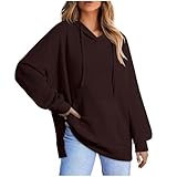 Ekiregaii Hoodies für Damen, übergroße Waffelmuster, Kordelzug, Kapuzen-Sweatshirts mit Vordertaschen, einfarbig, langärmelig, Tops, Damen-Pullover, Seitenschlitz, Herbst, Winter, eleganter Pullover,