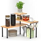 Ollieroo Küchenthekenregal, 3-stöckiges Eckregal, Bambus, Badezimmer-Arbeitsplatten-Organizer mit Haken, platzsparender Make-up-Organizer, Gewürzregal, Eckpflanzenregal