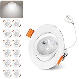 Jaenmsa LED Einbaustrahler 230V 7W, 30°-60° Schwenkbar Flache LED Deckenspots, 6000K Kaltweiß, 650LM, IP44, Nicht Dimmbar, Einbauleuchten Weiß 68-80mm Spots Deckenleuchte, 12er Set
