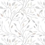 Yomshi Selbstklebende Tapete Weiß Bunte Blätter Tapete 41 x 300cm Möbel Klebefolie Vinyl Wasserdicht DIY Wandtapete Dekorfolie für Wohnzimmer Schlafzimmer Küche