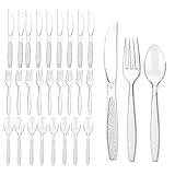 Chstarina 300 Stück Wiederverwendbare Plastikbesteck, Plastikmesser Plastikgabeln und Plastiklöffel, Party Besteck Plastik, Plastikbesteck Set Transparent, Plastikgeschirr Set für Hochzeit, Bankett