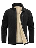 TOMEEK Fleecejacke Herren Full Zip Winter Thermojacke Outdoor Jacken für Herren Stehkragen Freizeit übergangs mit Reißverschluss Strickjacke Sherpa Jacken Dick Mantel(Schwarz,XL)