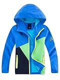 YOUNGSOUL Kinder Regenjacke mit Farbblock Mädchen Jungen Übergangsjacke Outdoorjacke Win und Wasserdicht Windjacke mit Kapuze Blau DE: 116-122 (Herstellergröße 120)