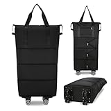 Reisetasche mit Rollen, 4 Lagen Faltbar wasserdichte Reisetasche mit großer Kapazität Erweiterbar Handgepäck mit Abnehmbar Rollen Damen Weekender Tasche Travel Handgepäck mit Nassfach für Sport Reisen