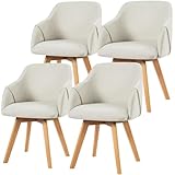 Holzbeine Esszimmerstühle Drehbar 4Er Set, Drehstuhl Esszimmer Mit Armlehne, Mid-Century Design Stühle Esszimmer-Hochwertige Baumwoll- Und Leinenstoffe, Küchenstuhl Für Esszimmer Und Wohnzimmer