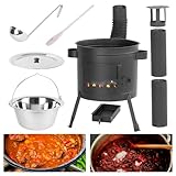 STREND PRO Gulaschkanone | Gulaschkessel mit Deckel 13L, Schöpfkelle,Rührlöffel | UTSCHAK | kesselgulasch Topf | Camping Cooking Set für Outdoor Kochen | Feldküche - Eintopfofen Suppentopf Gulasch
