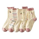 Générique Ski Socken für Damen, niedlich, Spitze, Rüschen, lässig, atmungsaktiv, Röhrchen, Blumensocken, Fleece, ohne Fuß, 5 Paar, PK2, One size