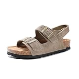 Yeeteepot Kinder Kork Sandalen Jungen Mädchen Riemen Verstellbare Schnalle Sandaletten Atmungsaktiv Trekkingsandalen rutschfeste Hausschuhe Strandschuhe Aprikose 27 EU