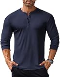 COOFANDY Henley Shirt Herren Langarm Longsleeve T Shirt mit Knopfleiste Langarmshirt Henley T Shirt Long Sleeve Shirt Henley Pullover Dunkelblau L