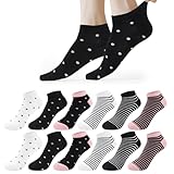 Libella Sneaker Socken Damen Sportsocken 35-38 39-42, 12 Paar Baumwollsocken Herzförmige Wellenpunkte Gestreifte Mehrfarbige kurzsocken Mädchen Atmungsaktive Laufsocken(mehrfarbig C, 39-42EU)