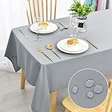 DWCN Silver grau Tischdecke Fleckschutz Abwaschbar Tischwäsche Wasserdicht Tischtuch für Esszimmer, Garten, Party, Hochzeiten oder Haushalt,130x160cm