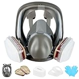 Vollschutzmaske Atemschutzmaske Wiederverwendbar Gasmaske,Industrische Staubschutzmaske mit 10 Filterwatte und 5 Paar Handschuhen,Vollmaske Lackiermaske für Sprühen,Schleifen,Polieren,Schweißen