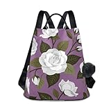Nexawaveo Damen-Rucksack, Geldbörse, Diebstahlschutz, Reiserucksack, modischer Rucksack für Wandern, Camping, Rose Leaf Purple