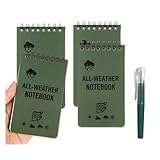 Mfqire Wasserdichte Notizblöcke A7 Klein mit 1 Stift – 4 Stück Allwetter Pocket Spiral Notizbuch, Wasserfestes Papier Heft & Reporterblock, Feldnotizen für Schule, Arbeit, Reisen und Outdoor (Grün)
