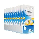 audibene Hörgerätebatterien Typ 10 gelb, Batterien für Hörgeräte 60 Stück Vorratspack, Made in Germany, inkl. GRATIS Reinigungstuch, Wireless Approved, quecksilberfrei