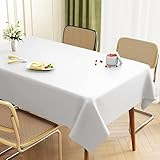 Uniclife Kunststoff-Tischdecke, rechteckig, 140 × 180 cm, wasserdicht, ölbeständig, fleckenresistent, weiße, knitterarm, Picknick, Kunststoff-Tischdecke für Party & Hochzeit