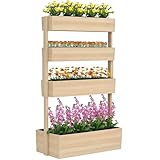 Outsunny Hochbeet Holz, 4 Ebene Pflanzbeet mit Entwässerungslöcher Frühbeet Gartenbeet Pflanzkasten 88,5 x 45 x 140 cm Gemüsebeet für Garten Balkon, Pflanzkübel für Blumen, Pflanzen,Obst, Gemüse