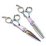 Haarschneidescheren-Set, 6 Zoll, professionelle, gehobene Schere aus Rainbow Damascus-Haarschere, Effilierschere für den Haarschnitt, Friseurscheren-Set.