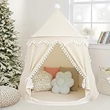 LIONHERZ® DAS ORIGINAL Spielzelt für Kinder, atmungsaktiv aus Baumwolle&Hanf | Märchenschloss mit Fiberglasstangen und Tragetasche | stabiles Tipi Jungen Mädchen (Cremeweiß, ohne Zubehör)