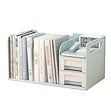 ENGENDER Bücherregal Desktop-Bücherregal-Lagerregal mit 2 Schubladen Büro-Lagerregal Zwei Schichten verdickt, um mehrere Bücher aufzunehmen Vitrinenschrank(A)