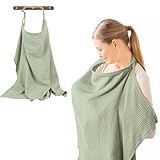 Stilltuch für Unterwegs,Stilltuch Musselin,75*95CM Breastfeeding Cover,Weicher und Atmungsaktiver Nursing Cover,Verstellbarer Musselin Stillbezug für Babys,Stilldecke Baumwolle,Geschenk für Mama(Grün)