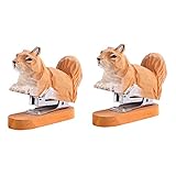 OFFSCH 2 Stück Tierhefter Schreibtisch Tier Mini Tiere Tier Eichhörnchen Hefter Tierdruck Hefter Eichhörnchen Hefter Tierförmige Hefter Heimhefter Holzhefter Edelstahl Gelb