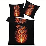 GEDAEUBA Winter Bettwäsche 200x220 Chinesischer Drache - Fantasie Bettbezug, Wendebettwäsche und Kissenbezug 80x80, Weiche & Angenehme Mikrofaser Bettwäsche-Sets mit Reißverschluss