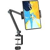 Tablet Halterung, 360° Verstellbarer Halter mit flexiblem doppelachsigem Arm, Höhenverstellbarer Ständer, kompatibel mit iPad, Galaxy Tab, Kindle und alle Geräte von 4.7' - 12.9', Schwarz