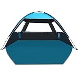 COMMOUDS Strandmuschelnz für 3-4 Personen, UPF 50+ Strand-Sonnenschutzzelt mit Dunkler Überdachung, Strand-Sonnenschirm Leicht, Einfach Aufzubauen Und Zu Tragen Strandzelt