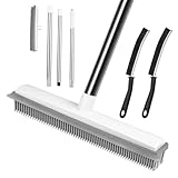 AMFUN 2 in 1 Gummibesen mit Stiel, Besen Gummiborsten, Langen Stiel Besen Entfernen von Tiere Katzen Hunde Haare, Bodenbürste für Bödenzum Teppiche Fliesen (mit 2 Hartborsten Eckenreinigungsbürste)