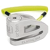 URBAN Security UR210S Motorrad-Diebstahlsicherung SRA-zugelassenes Scheibenschloss mit Doppelverriegelung, ø10 mm, Edelstahl poliert + 140 cm langes Erinnerungskabel