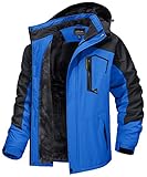 MAGCOMSEN Skijacke Herren Warm Wanderjacke Winter Gefüttert Arbeitsjacke Outdoor Übergangsjacke Atmungsaktiv Windbreaker Warm Schneejacke Wasserdicht Fleecejacke mit Kapuze Blau XL
