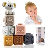 7 Stück Weich Baby Bausteine Spielzeug Motorikspielzeug Stapelwürfel, Montessori Spielzeug ab 1 Jahr Bauklötze mit Zahlen Tieren Früchten Buchstaben, Squeeze Zahnen Kleinkind ab 6 12 18 Monate