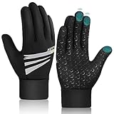 Kinder Handschuhe Winter Fahrradhandschuhe - Touchscreen Winterhandschuhe Warme Kinderhandschuhe Winddichte Fleece Fingerhandschuhe mit Anti-Rutsch Sport Outdoor für 4-12 Jahre Jung Mädch Kind Schwarz