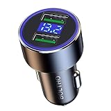 BOLTHO Zigarettenanzünder USB Adapter 24W, 4.8A 12V Car Charger Autoladegerät mit LED Digital Voltmeter, Duales USB Mini Ganzmetall KFZ Ladegerät Mit 12v USB Steckdose